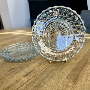 Vintage Anchor Hocking 1940s Blue Sapphire Bubble Glass Dessert Plates (3)